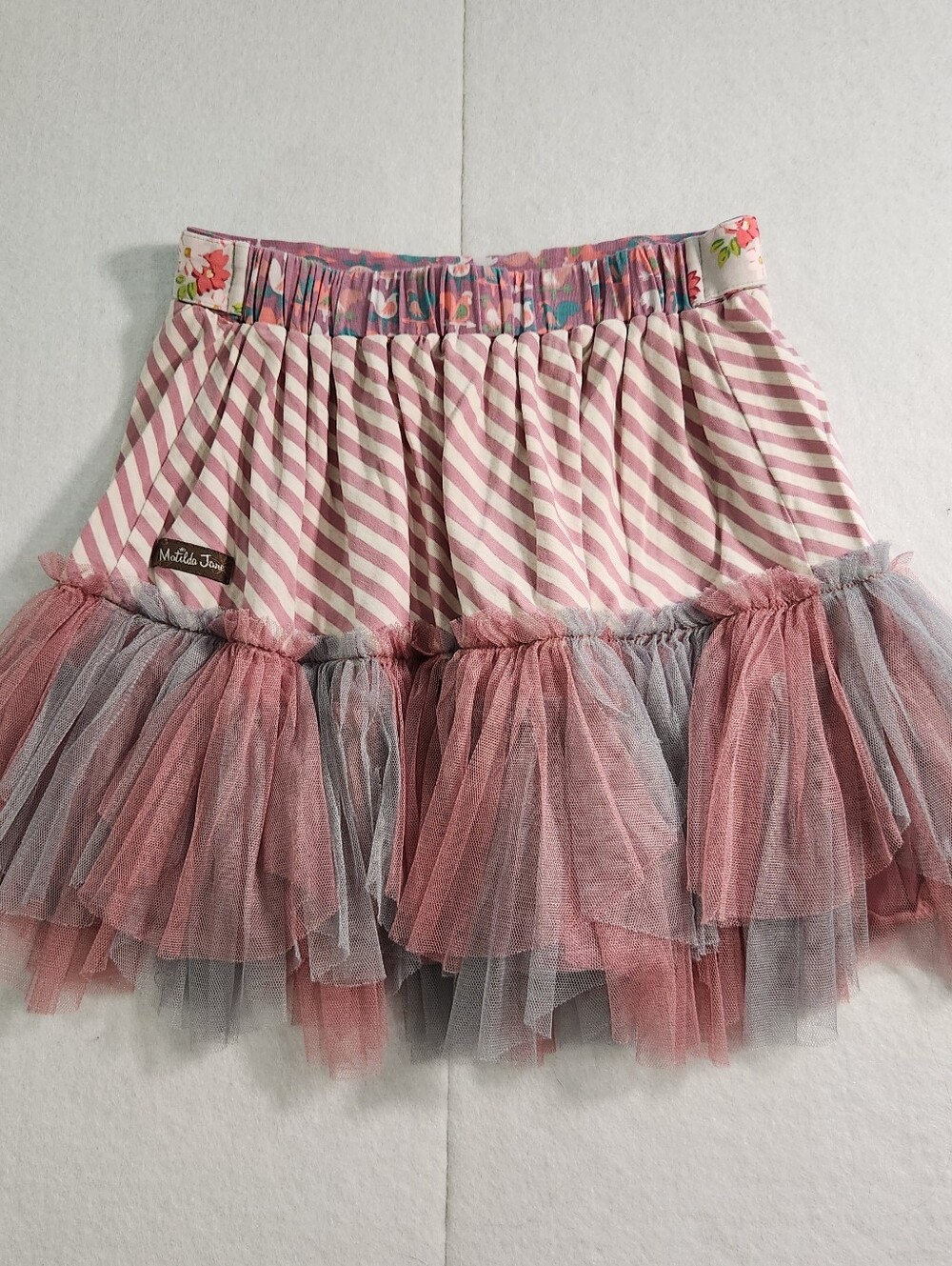Matilda Jane Pink & Gray Layered Tulle Ruffle Skirt Size 8 - Picture 3 of 10